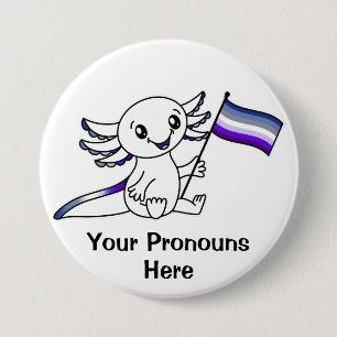 Badge Rond 7,6 Cm PRONOUNS Mignonne Axolotl + Butch Lesbian Pride Dr