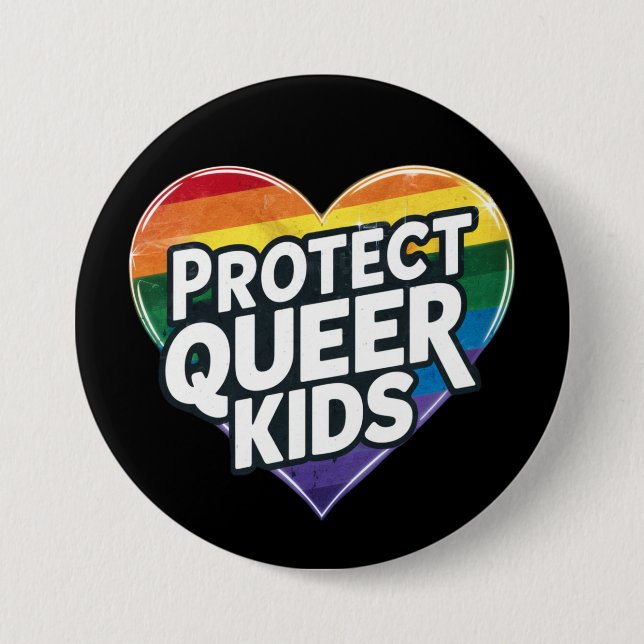 Badge Rond 7,6 Cm Protéger les enfants queer Rainbow Heart LGBT Prid (Devant)