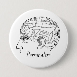 Badge Rond 7,6 Cm Psychologie vintage phréologie psychiatrie cerveau