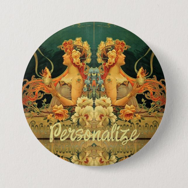 Badge Rond 7,6 Cm Publicité Art nouveau chocolat chaud floral (Devant)