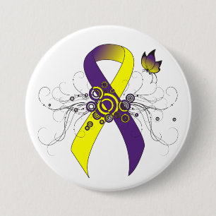 Badge Rond 7,6 Cm Purple and Yellow Awareness Ribbon with Butterfly
