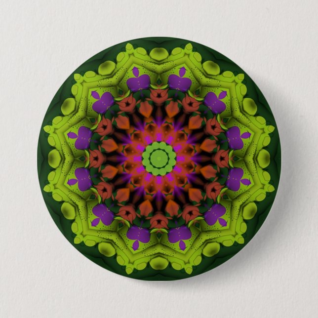 Badge Rond 7,6 Cm Purple Green : Art Mandala géométrique (Devant)