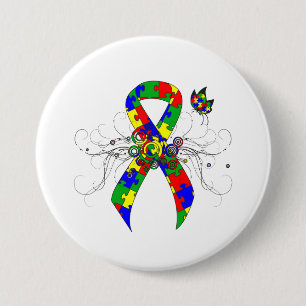 Badge Rond 7,6 Cm Puzzle Ruban papillon