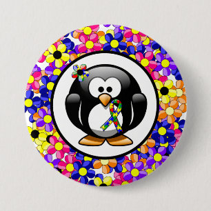 Badge Rond 7,6 Cm Puzzle Ruban Penguin