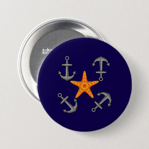 Badge Rond 7,6 Cm Quatre ancres grises autour de l'étoile de mer ora
