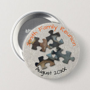 Badge Rond 7,6 Cm Quatre pièces de puzzle Famille Réunion Memento