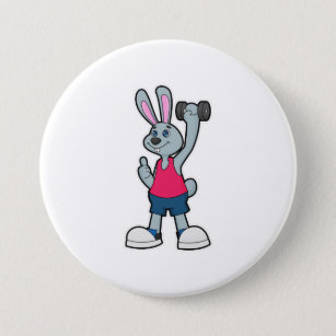 Badge Rond 7,6 Cm Rabbit à Fitness avec Dumbbell