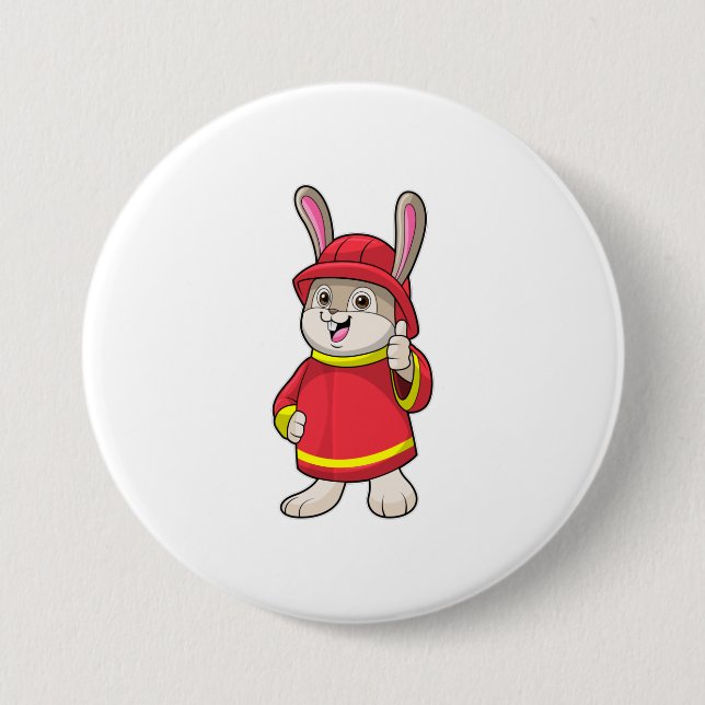 Badge Rond 7,6 Cm Rabbit comme pompier avec casque (Devant)