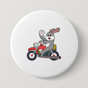 Badge Rond 7,6 Cm Rabbit en tant que Biker avec Motorcycle.PNG