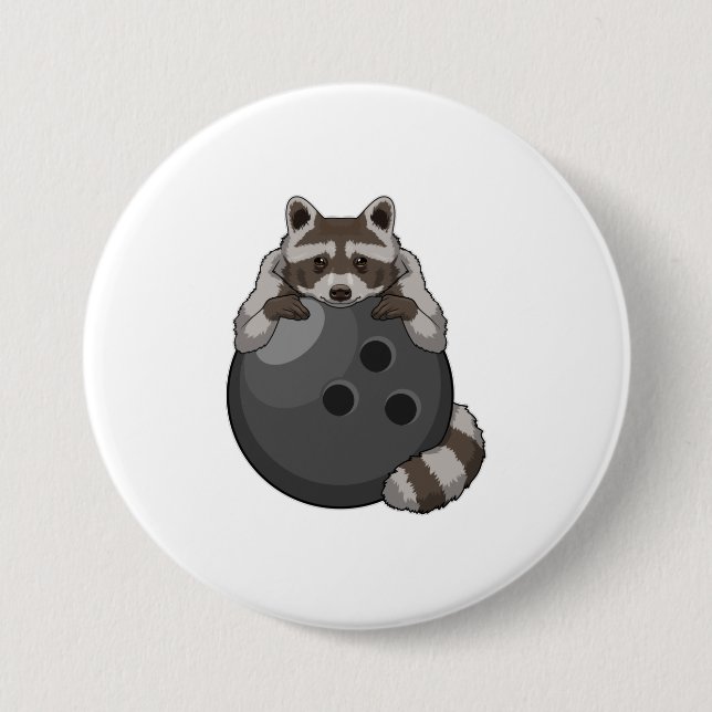 Badge Rond 7,6 Cm Raccoon à Bowling avec Bowling (Devant)