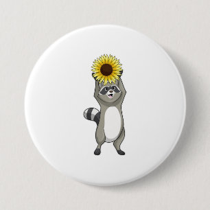 Badge Rond 7,6 Cm Racoon avec tournesol