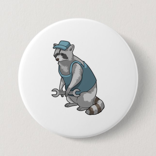 Badge Rond 7,6 Cm Racoon comme artisan avec une clé (Devant)