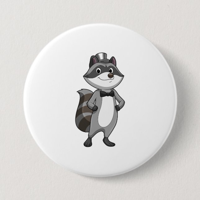 Badge Rond 7,6 Cm Racoon comme groom avec Cravate (Devant)