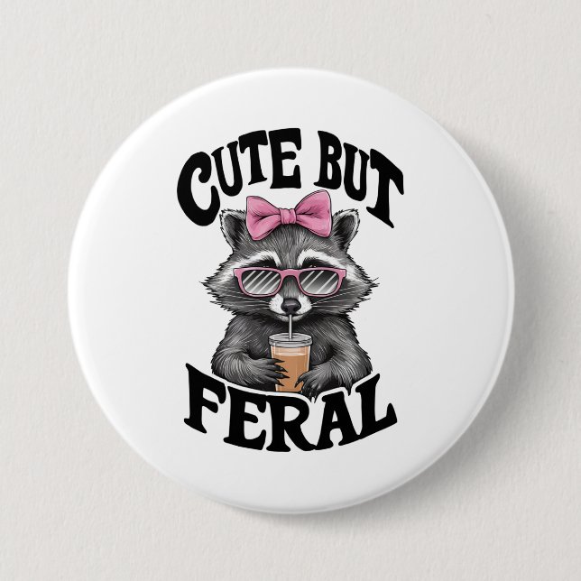 Badge Rond 7,6 Cm Racoon Mignonne Mais Feral Avec Lunettes De Soleil (Devant)