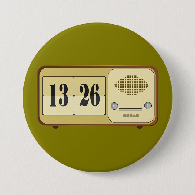 Badge Rond 7,6 Cm Radio Réveil à Bascule Rétro (Devant)