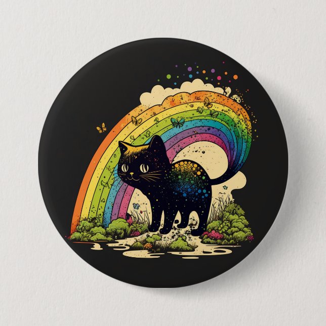 Badge Rond 7,6 Cm Rainbow cat pin lgbtq mignon (Devant)