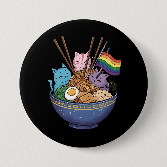 Badge Rond 7,6 Cm Rainbow Flag Cats Ramen Anime Mois Gay pride LGBT (Devant)
