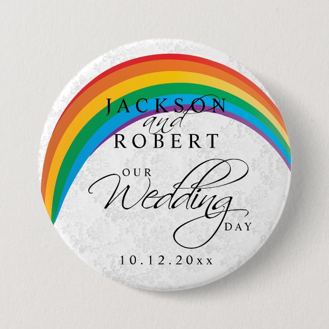Badge Rond 7,6 Cm Rainbow Gay - Notre jour de mariage (Devant)
