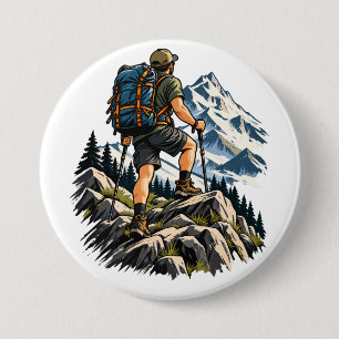 Badge Rond 7,6 Cm Randonnée et randonnée en montagne pour les randon
