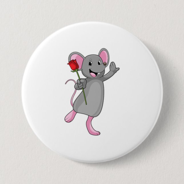 Badge Rond 7,6 Cm Rat avec fleur Rose (Devant)