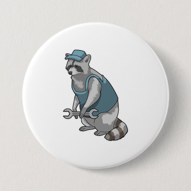 Badge Rond 7,6 Cm Raton laveur artisan avec clé (Devant)