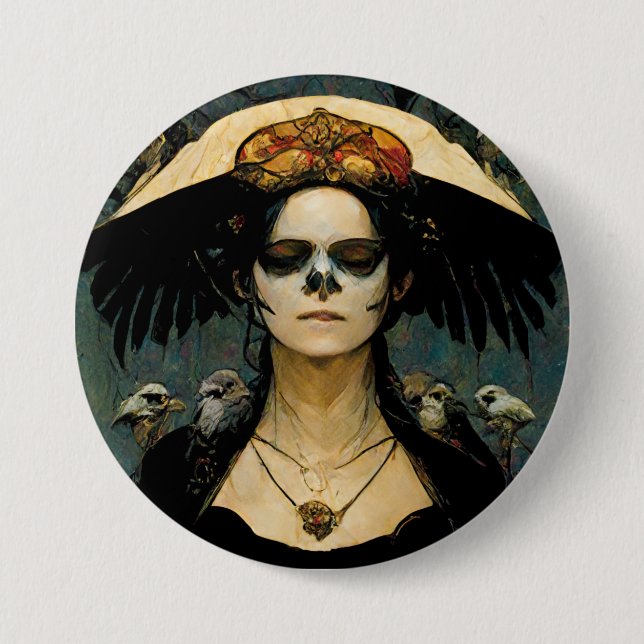 Badge Rond 7,6 Cm Raven Witch 4 Imaginaire Horreur Goth Gothique (Devant)