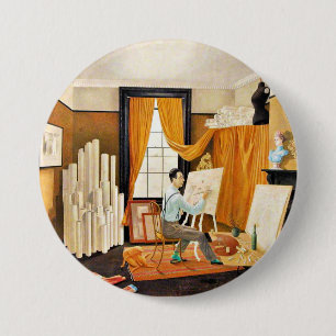 Badge Rond 7,6 Cm Ravilieux - Edward Bawden Travaillant dans son Stu