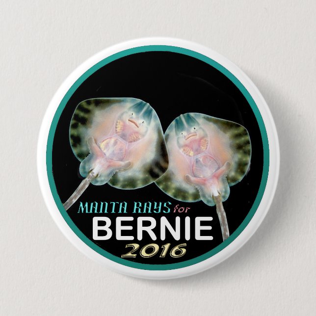 Badge Rond 7,6 Cm Rayons de Manta pour Bernie (Devant)
