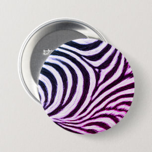 Badge Rond 7,6 Cm Rayure de zèbre noir blanc bleu violet sauvage