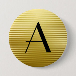 Badge Rond 7,6 Cm Rayures de satin d'or d'art déco de monogramme