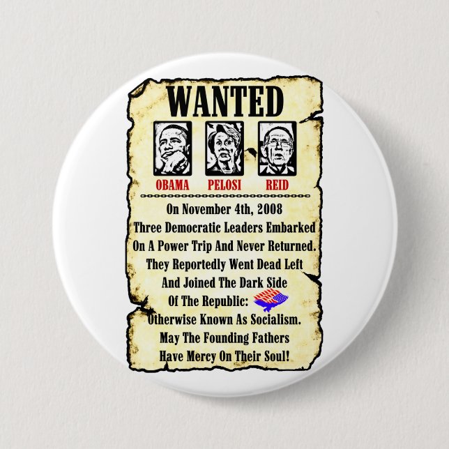 Badge Rond 7,6 Cm Recherché : Obama, Pelosi, Reid (Devant)