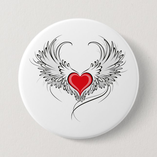 Badge Rond 7,6 Cm Red Angel Coeur avec ailes (Devant)