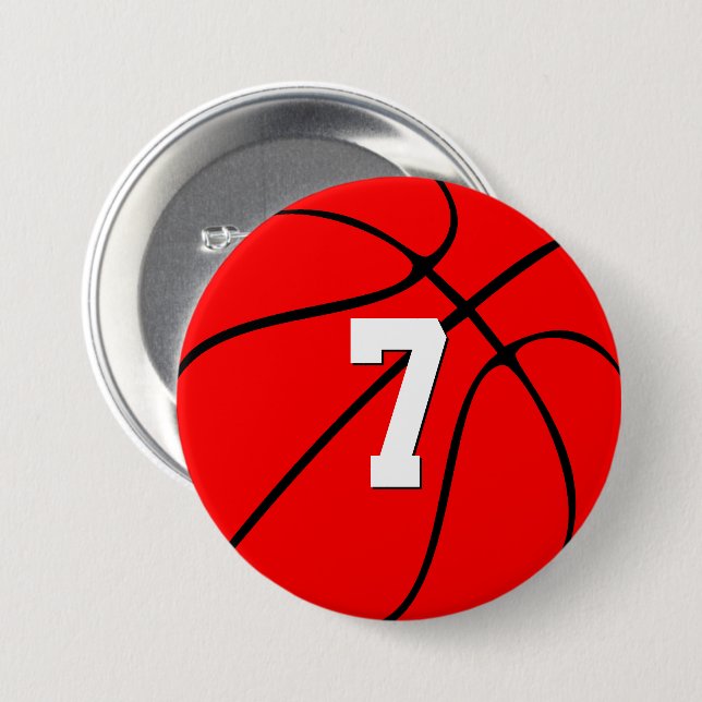 Badge Rond 7,6 Cm Red Basketball Custom Player Jersey Number Sports (Devant & derrière)