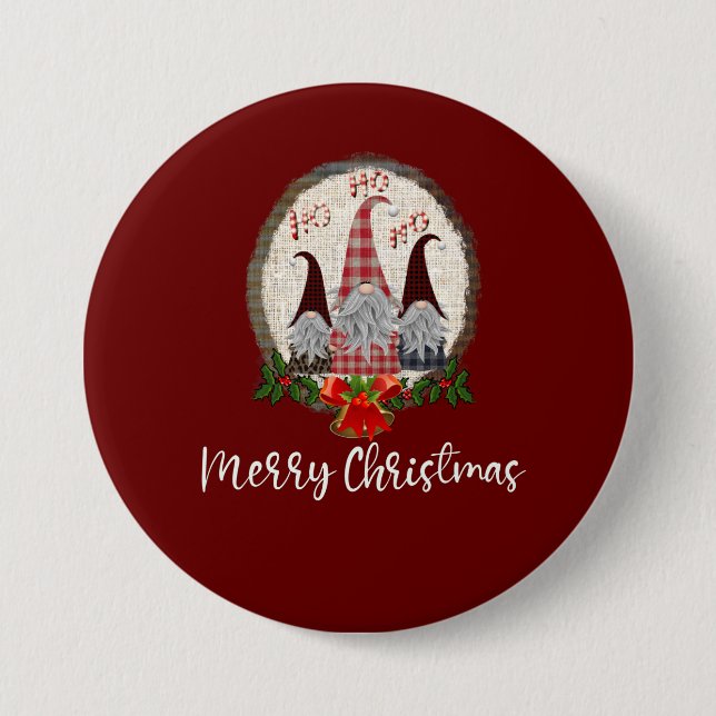Badge Rond 7,6 Cm Red Christmas Gnomes Elfes tendance (Devant)