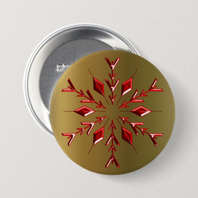 Badge Rond 7,6 Cm Red Christmas Stars on Gold (Devant & derrière)