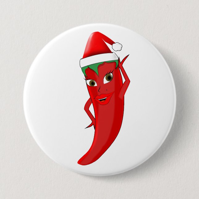Badge Rond 7,6 Cm Red Hot Pepper Diva Avec Casquette Santas (Devant)