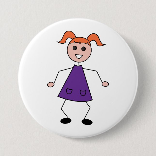 Badge Rond 7,6 Cm Redhead Girl Stick Figure in Purple Dress (Devant)