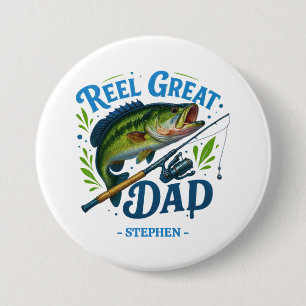 Badge Rond 7,6 Cm Reel Great Papa - Baguette de pêche et poisson