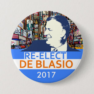 Badge Rond 7,6 Cm Réélire Bill de Blasio 2017