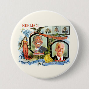Badge Rond 7,6 Cm Réélisez les candidats d'Obama Biden Démocrate