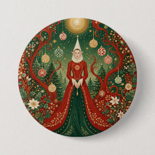 Badge Rond 7,6 Cm Reine des elfes de la forêt enchantée de Noël