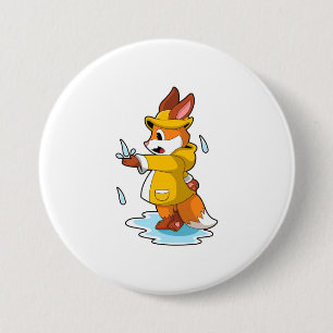 Badge Rond 7,6 Cm Renard à la pluie avec gouttes de pluie