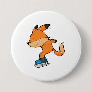 Badge Rond 7,6 Cm Renard au patinage sur glace avec patins sur glace