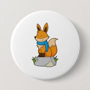 Badge Rond 7,6 Cm Renard avec Écharpe sur Rocher