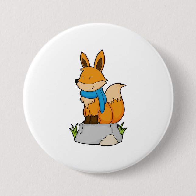 Badge Rond 7,6 Cm Renard avec Écharpe sur Rocher (Devant)