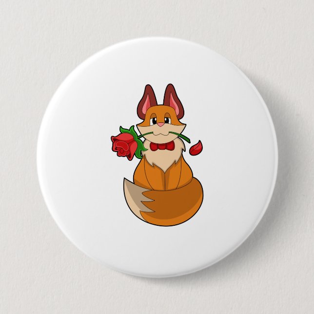 Badge Rond 7,6 Cm Renard avec fleur Rose (Devant)