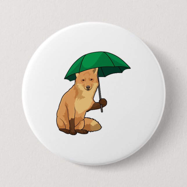 Badge Rond 7,6 Cm Renard avec parapluie (Devant)