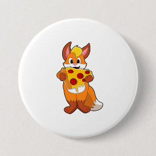 Badge Rond 7,6 Cm Renard avec pizza