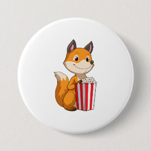 Badge Rond 7,6 Cm Renard avec Popcorn