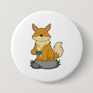Badge Rond 7,6 Cm Renard avec tasse de café